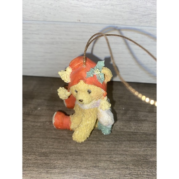 1992 Enesco Cherished Teddies Bear W/ Red Stocking Cap - Picture 6 of 7